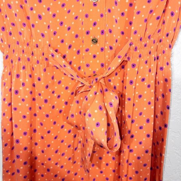New Fossil Orange Silk Blend Polka Dot Dress Size Small - Picture 3 of 6